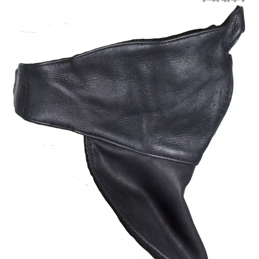Motorcycle Black Leather Fashion Face Mask  Cover W/ Adjustable Strap